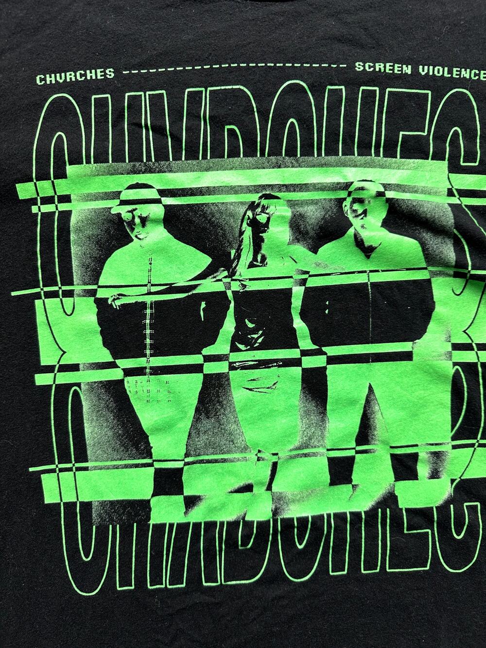 Chvrches Screen Violence Concert Tour Graphic T-Shirt Black Neon Green